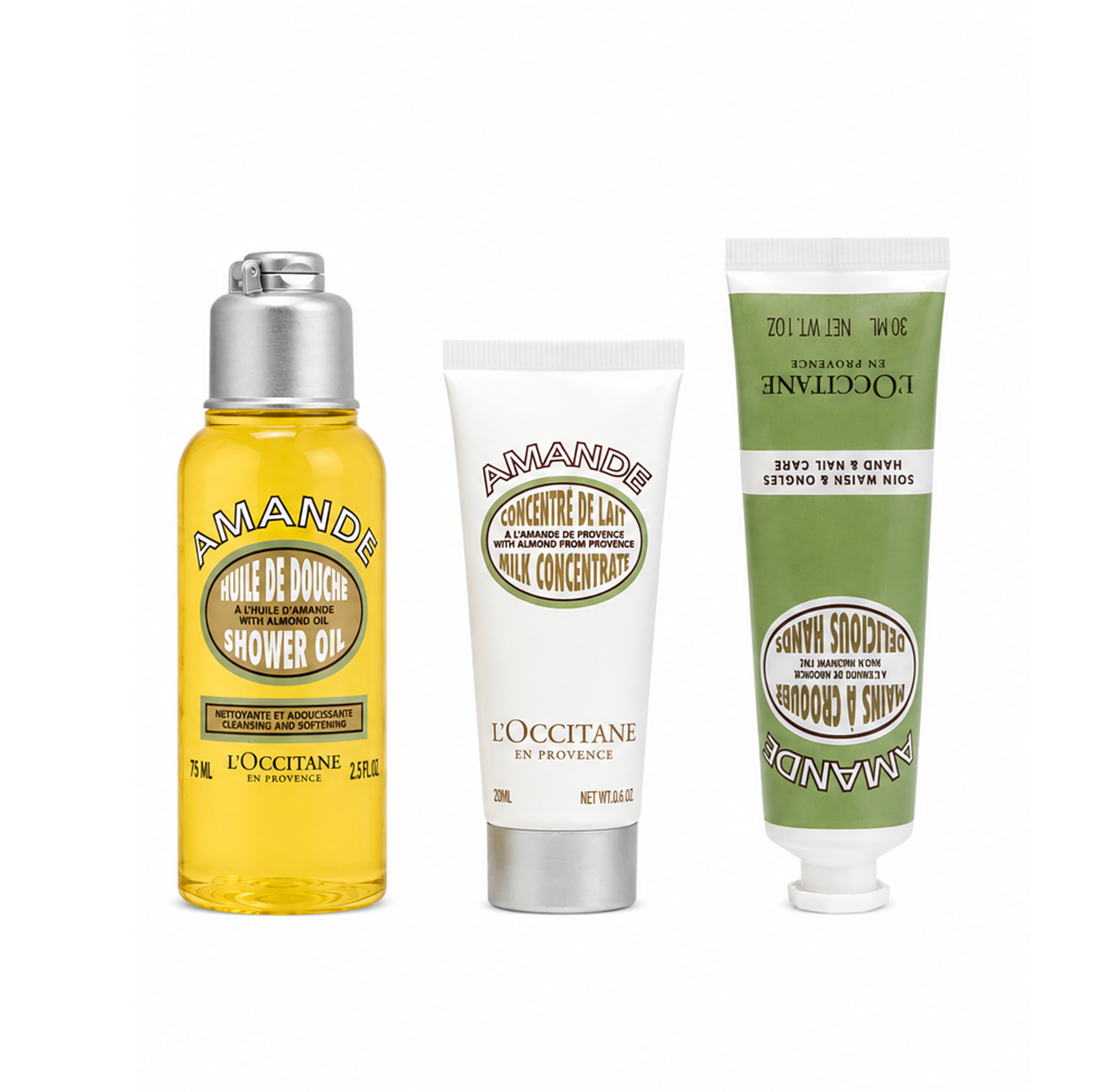 L’Occitane Amande Milk Concentrate 20ml + Shower oil 75ml + hand creme