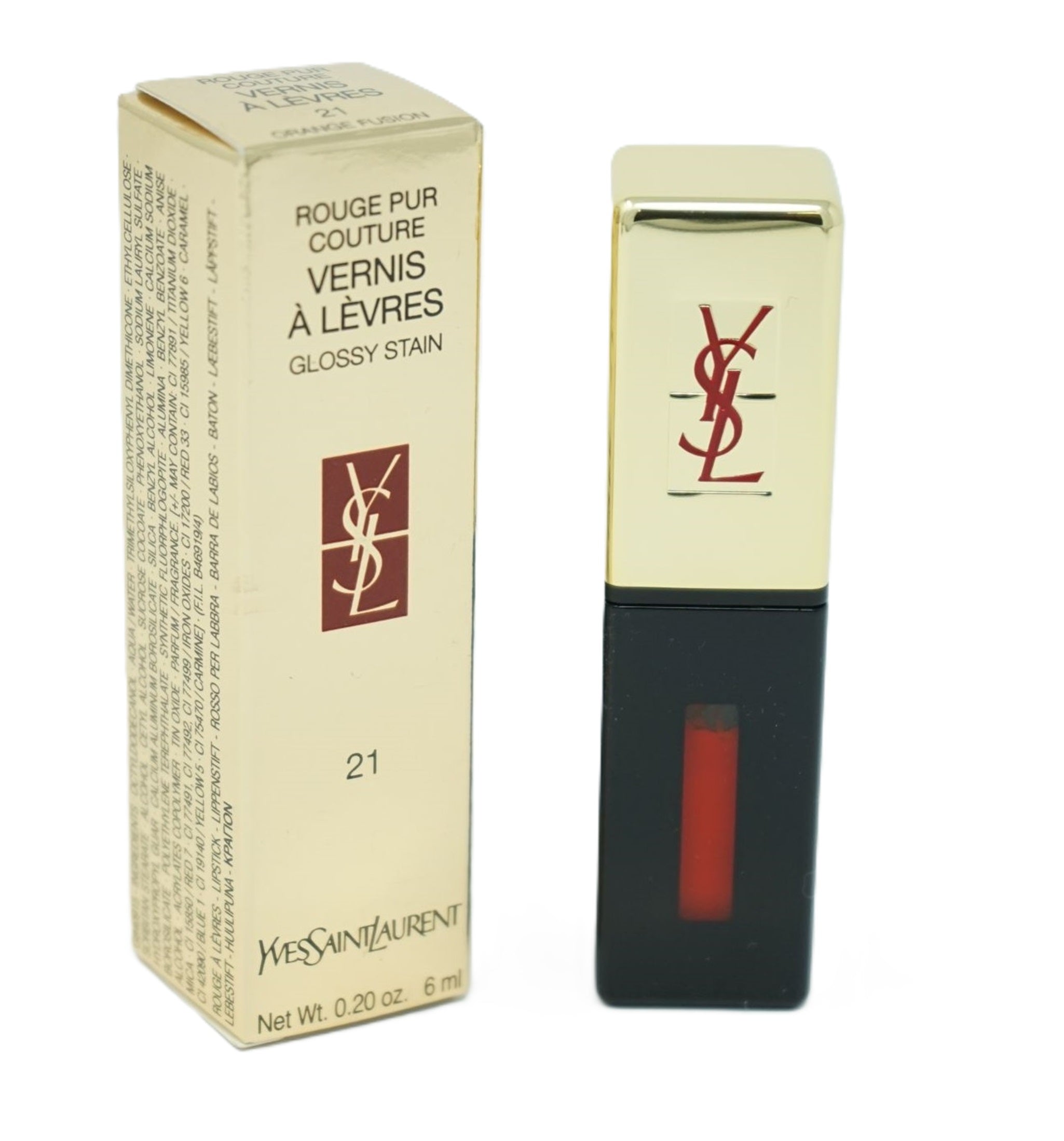 Yves Saint Laurent  Rouge pur Couture Vernis á Levres Lippenstift  Glossy Stain 21 Orange Fusion