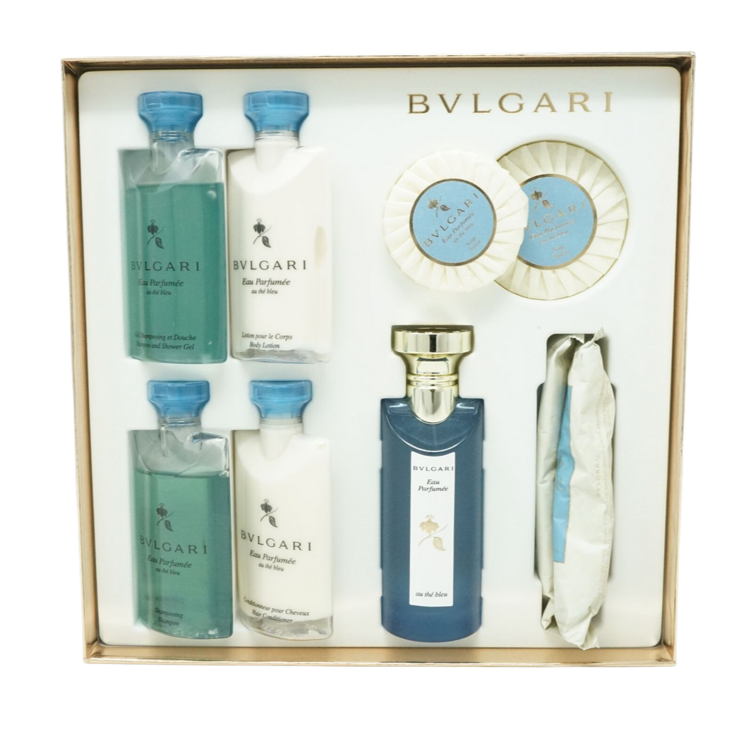 Bvlgari Au The Bleu Eau de Cologne 75ml + Serviette + Shower Gel + Conditioner + Lotion + Seife  + Shampoo