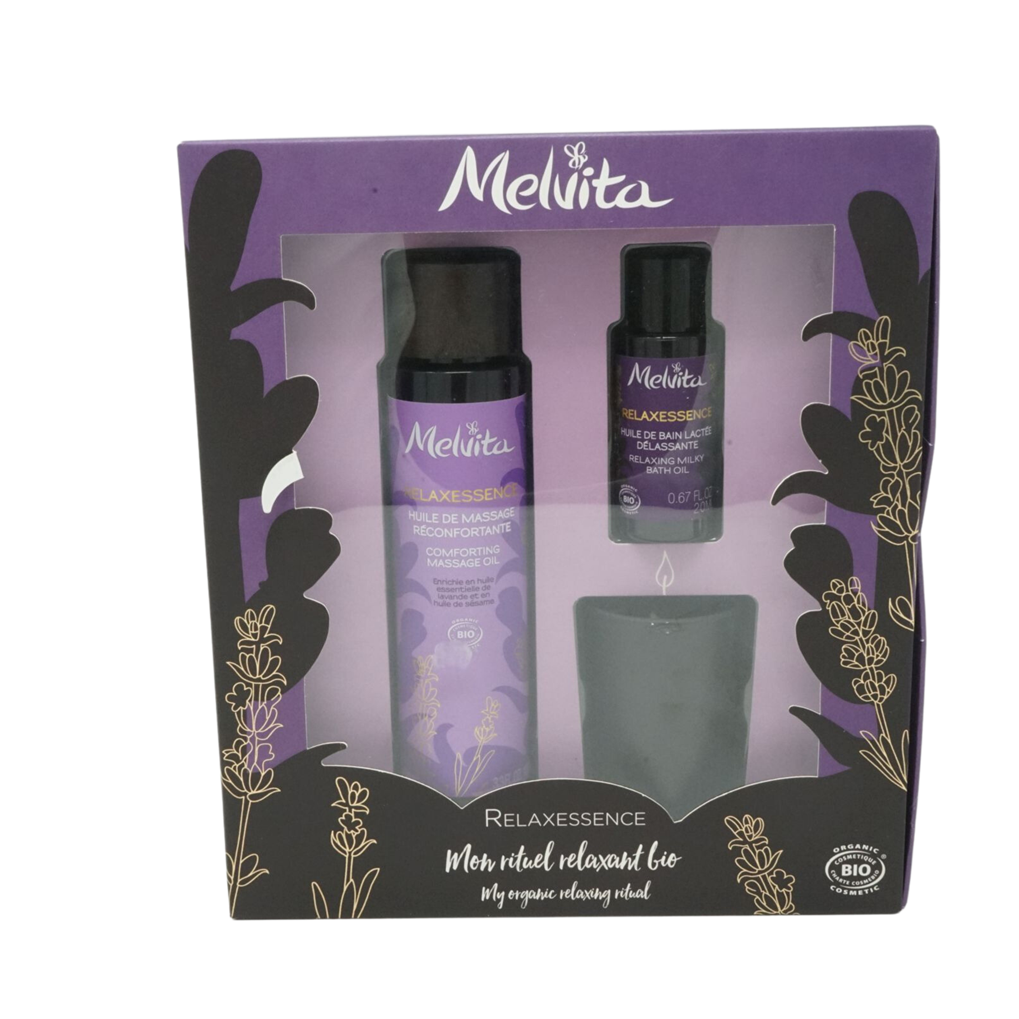 Melvita Relaxessence Massage oil 100ml + Duftkerze 30g + Bath Oil 20ml