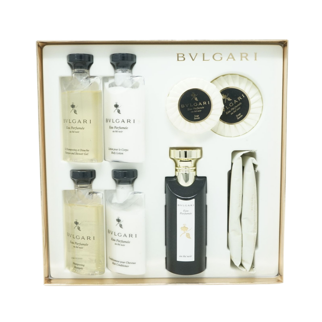 Bvlgari Au The Noir Eau de Cologne 75ml + Servietten + Shower Gel + Conditioner + Lotion + Seife + Shampoo