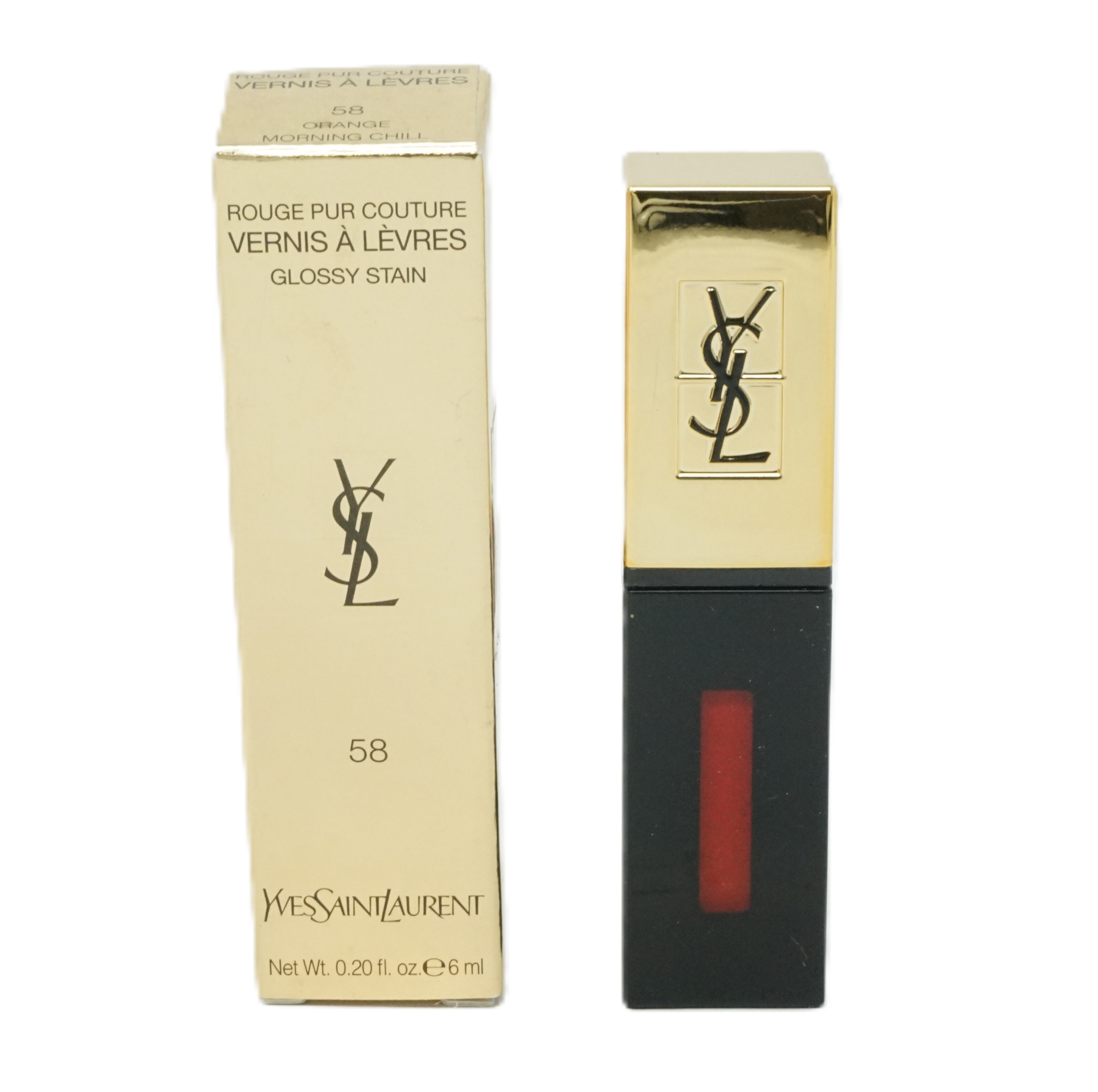 Yves Saint Laurent Rouge Pur Couture Vernis A Lèvres Glossy Stain Lipgloss 6ml  Orange Morning Chill 58
